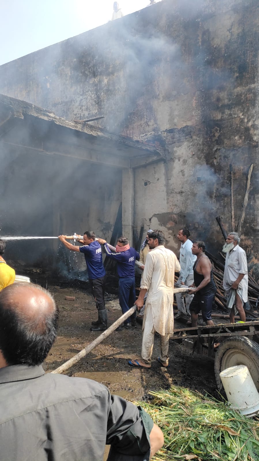 जट्ट बहादरपुर गांव में गाड़ी, भूसे के ढेर एवं शटरिंग के सामान में लगी आग पर मायापुर फायर यूनिट की दो गाड़ियों ने पाया काबू